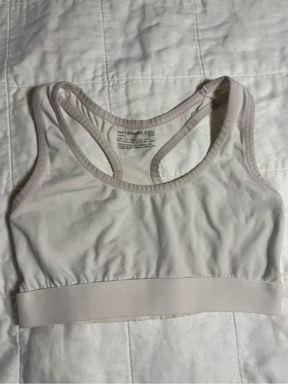 Pact Organic Cotton Classic Racerback Lounge Sports Bra White Small